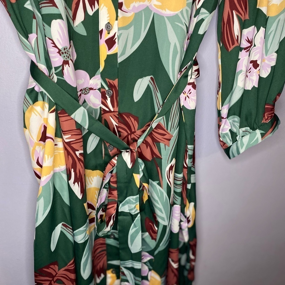 Loft Fit & Flare Dress Women Plus Size Multi Floral V Neck Button Drawstring XXL - Picture 11 of 15